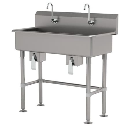 Advance Tabco 2 Station NSF 14 Ga. 304 SS Floor Mounted Sink - Knee Operated FS-FM-40KV
